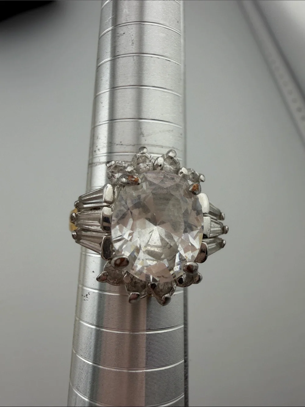 Vintage Clear Crystal Statement Ring in Silver tone
